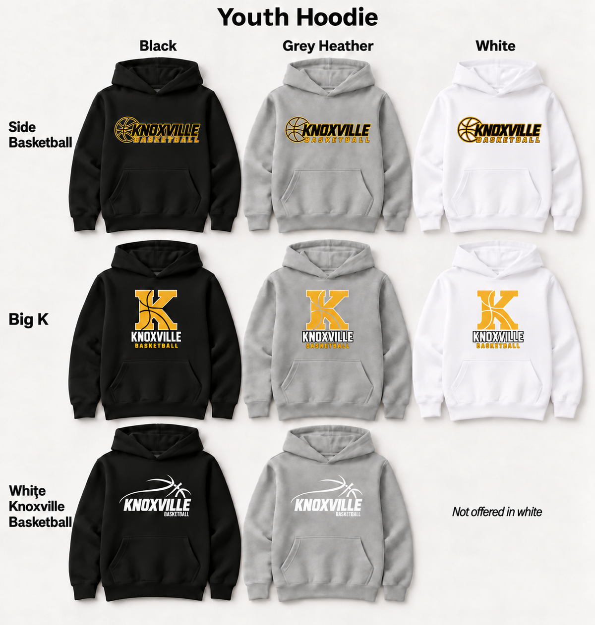 Knoxville Basketball youth hood design and color previews with updated Big K