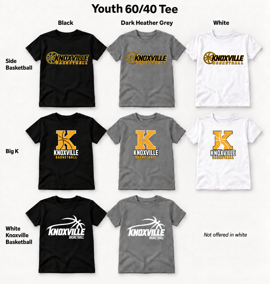 Knoxville Basketball youth tee design and color previews with updated Big K