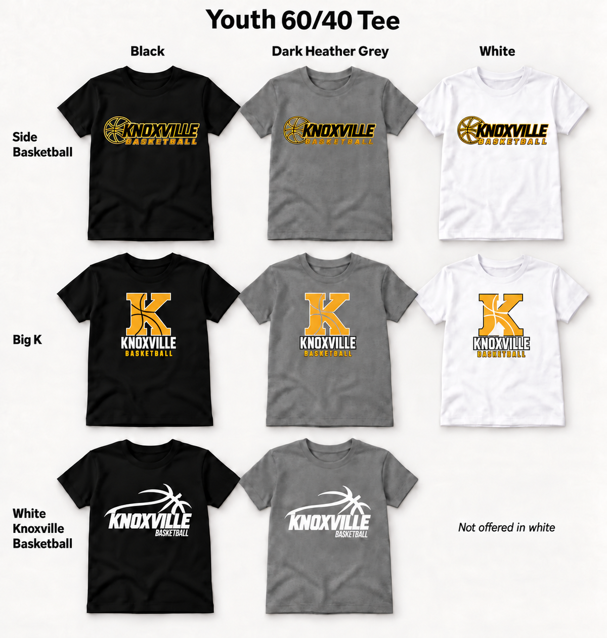 Knoxville Basketball youth tee design and color previews with updated Big K